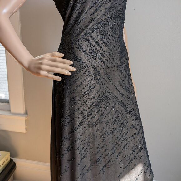 Vintage 90s LA Glo Prom Gown Black Glitter Semi Sheer Whimsygoth Dress Size M - Picture 12 of 15